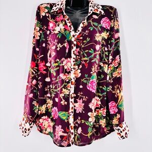 Maurices Women's Black Spring Floral Top Long Sleeve Blouse Size Small